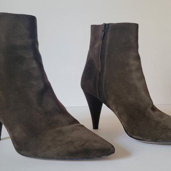 Veronica Beard Suede Side Zip Ankle Bootie with Contrast Trim - Picture 6 of 12